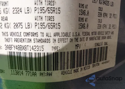 2008 Chrysler Pt Cruiser Lx z USA, uszkodzony, nr VIN 3A8FY48BX8T142315